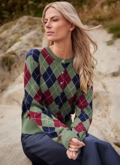 Cashmere Wool Argyle Cardigan